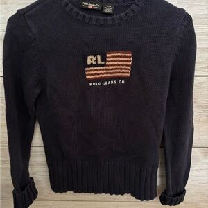 Polo by Ralph Lauren Blue Crew Neck Cotton Flag Sweater